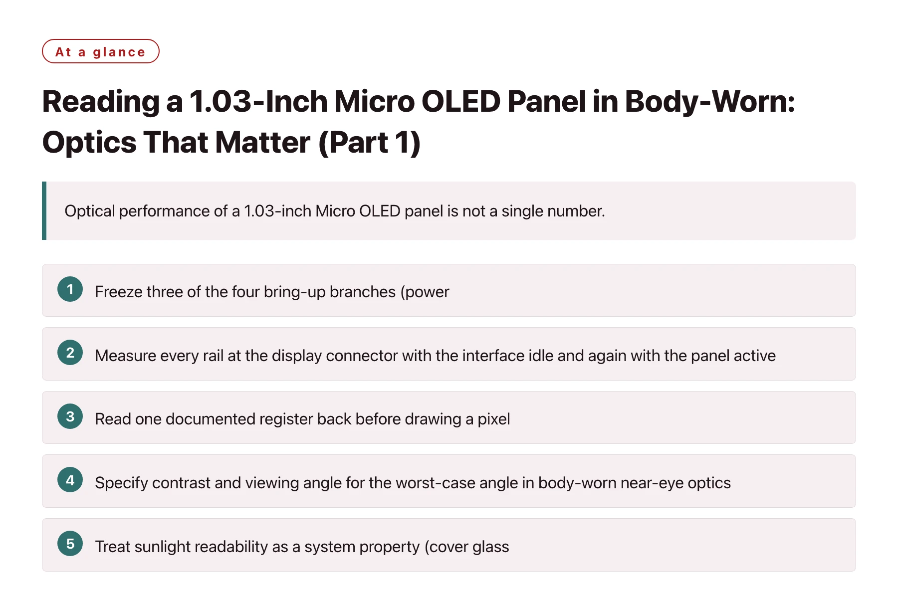 Reading a 1.03-Inch Micro OLED Panel in Body-Worn: Optics That Matter (Part 1)——全文要点速览